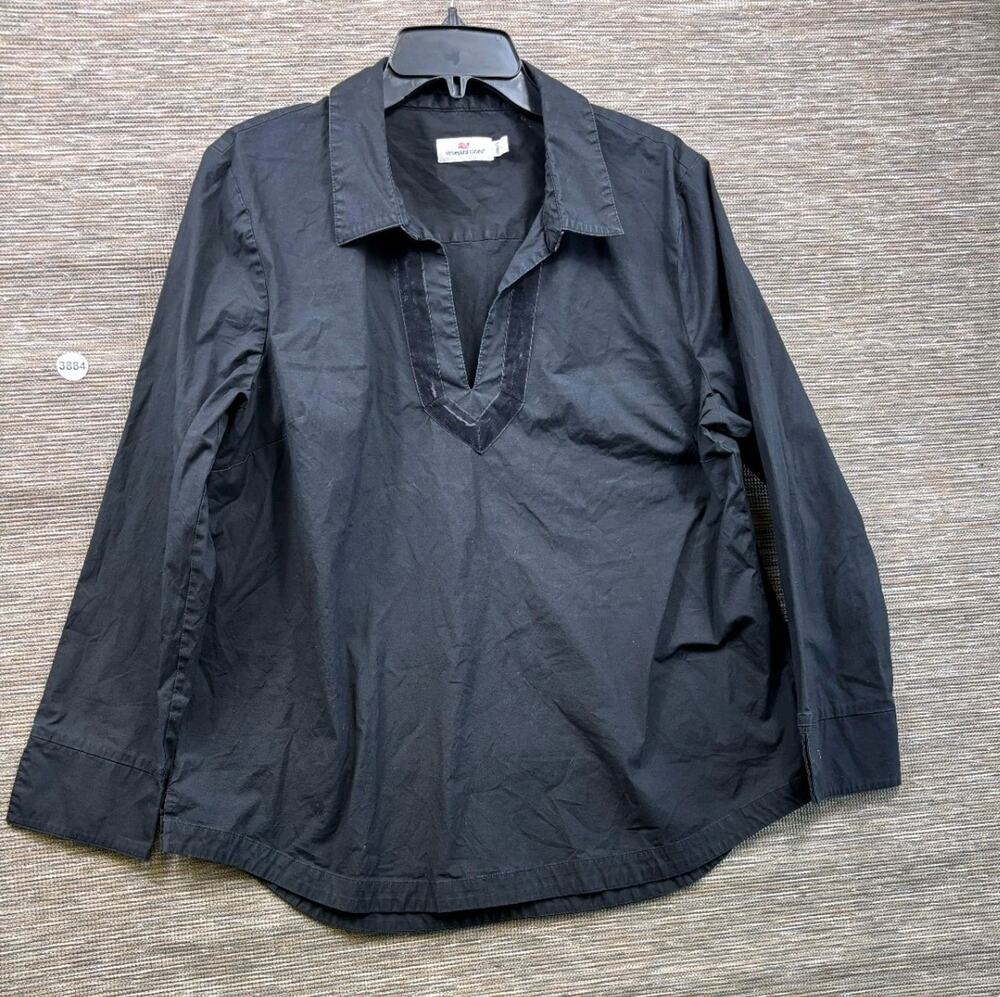 Vineyard Vines Popover Top Womens Size XL Black Velvet Trim Preppy Classic